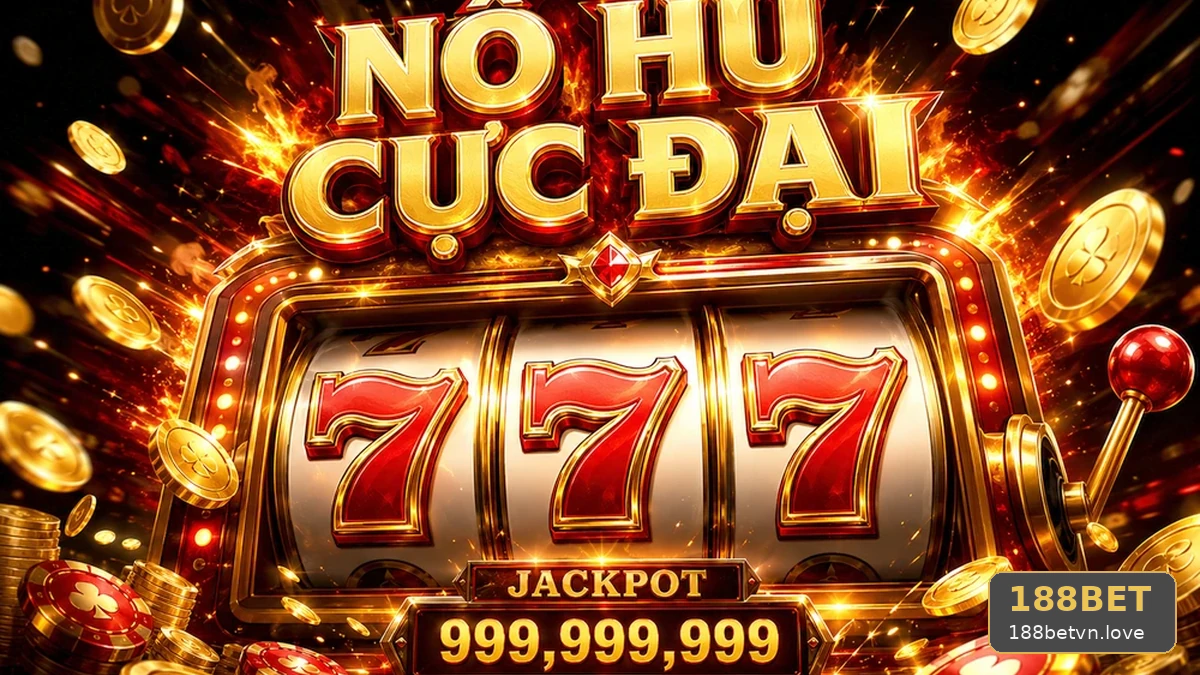 Giao diện guồng quay slot hiển thị hiệu ứng viền vàng trên nền tảng 188BET